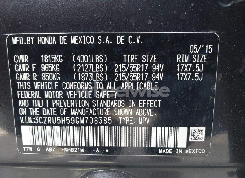 Photo 9 of 2016 Honda Hr-v EX (VIN 3CZRU5H59GM708385)