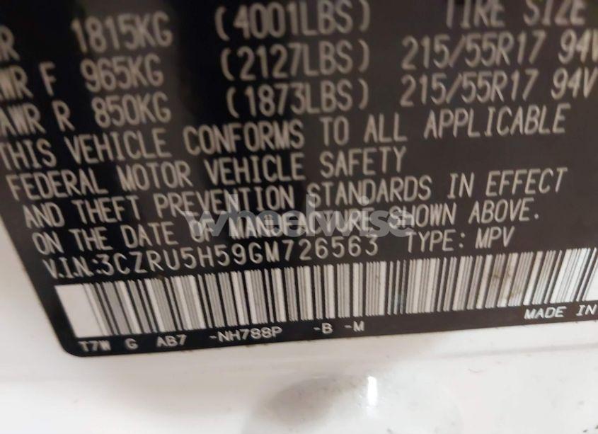 Photo 9 of 2016 Honda Hr-v EX (VIN 3CZRU5H59GM726563)