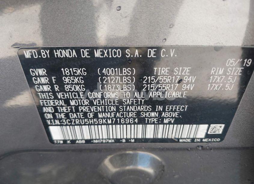 Photo 9 of 2019 Honda Hr-v EX (VIN 3CZRU5H59KM716964)