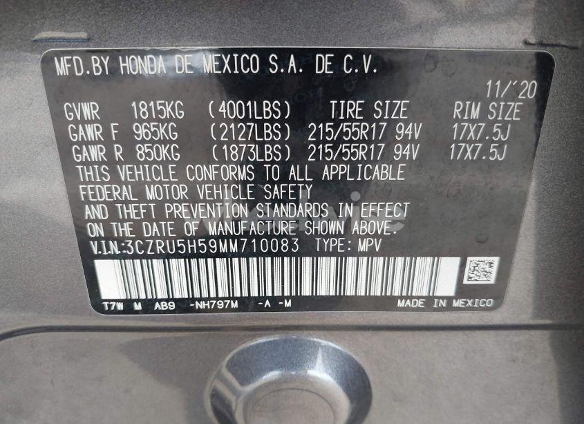 Photo 9 of 2021 Honda Hr-v 2WD EX (VIN 3CZRU5H59MM710083)