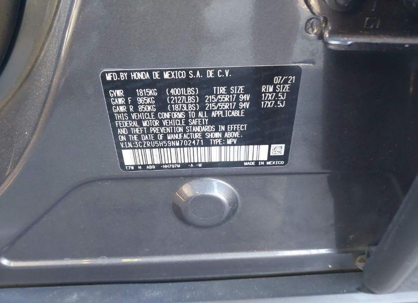 Photo 9 of 2022 Honda Hr-v 2WD EX (VIN 3CZRU5H59NM702471)