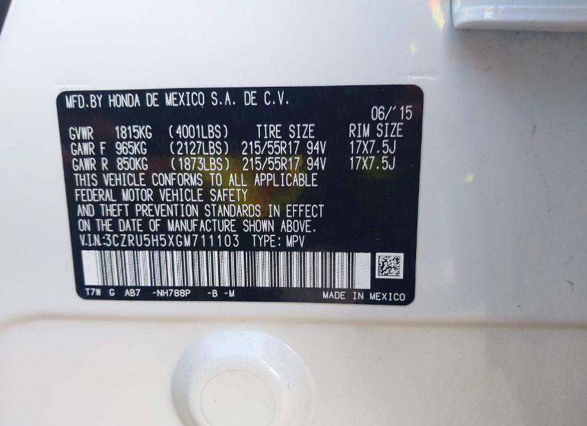 Photo 9 of 2016 Honda Hr-v EX (VIN 3CZRU5H5XGM711103)