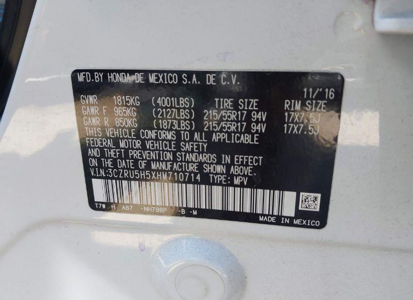 Photo 9 of 2017 Honda Hr-v EX (VIN 3CZRU5H5XHM710714)