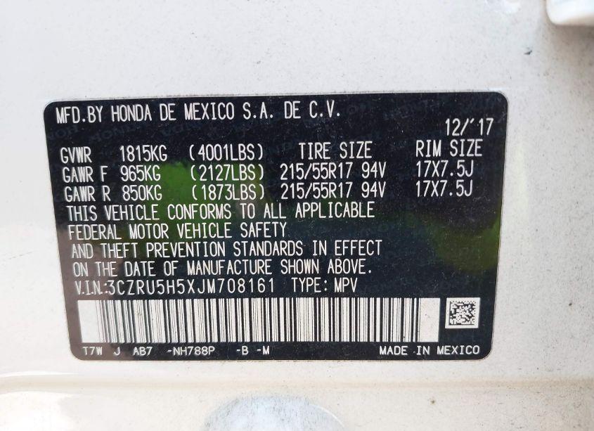 Photo 9 of 2018 Honda Hr-v EX (VIN 3CZRU5H5XJM708161)