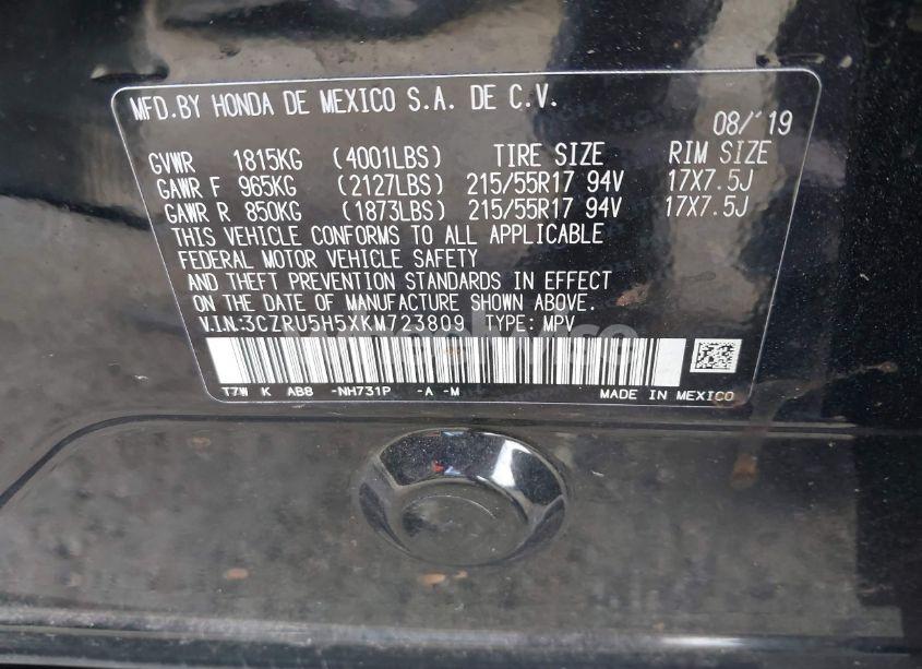 Photo 9 of 2019 Honda Hr-v EX (VIN 3CZRU5H5XKM723809)