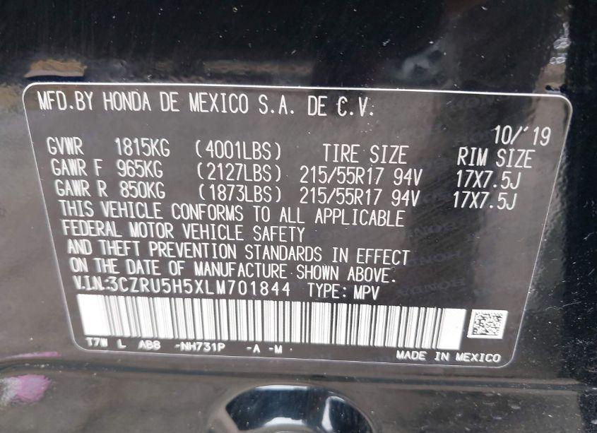 Photo 9 of 2020 Honda Hr-v 2WD EX (VIN 3CZRU5H5XLM701844)