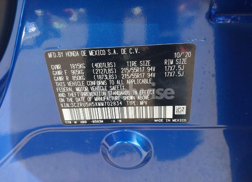 Photo 9 of 2021 Honda Hr-v 2WD EX (VIN 3CZRU5H5XMM702834)