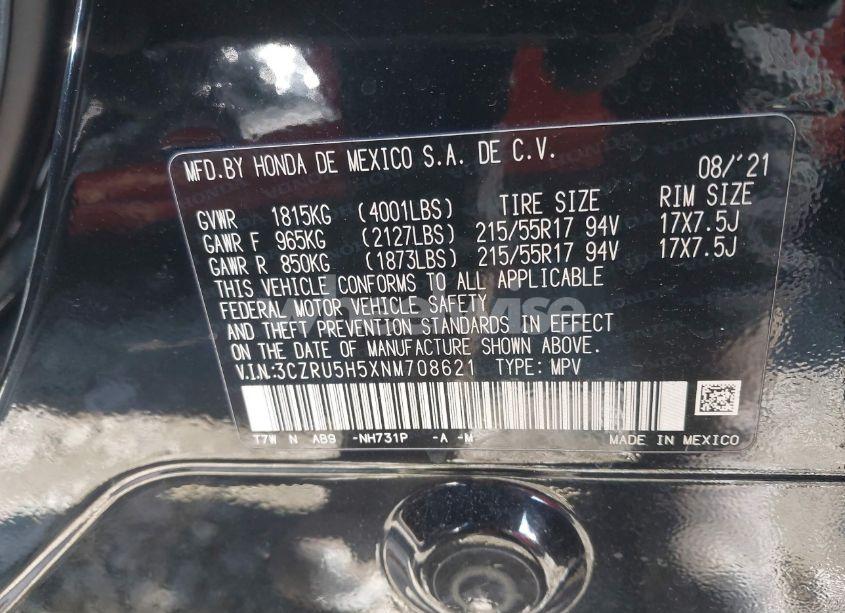 Photo 9 of 2022 Honda Hr-v 2WD EX (VIN 3CZRU5H5XNM708621)