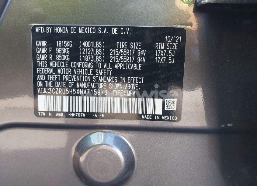 Photo 9 of 2022 Honda Hr-v 2WD EX (VIN 3CZRU5H5XNM715973)