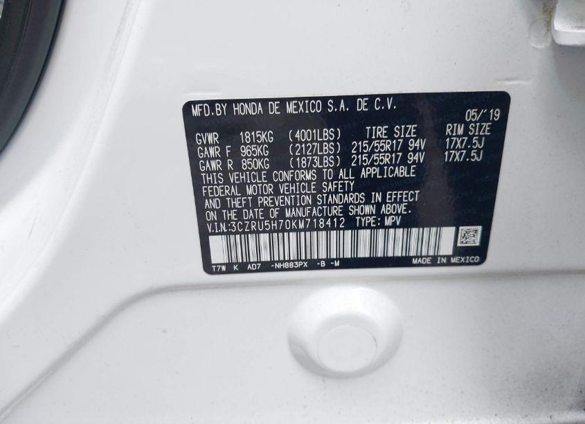 Photo 9 of 2019 Honda Hr-v EX-L (VIN 3CZRU5H70KM718412)