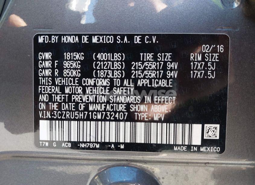 Photo 9 of 2016 Honda Hr-v EX-L (VIN 3CZRU5H71GM732407)