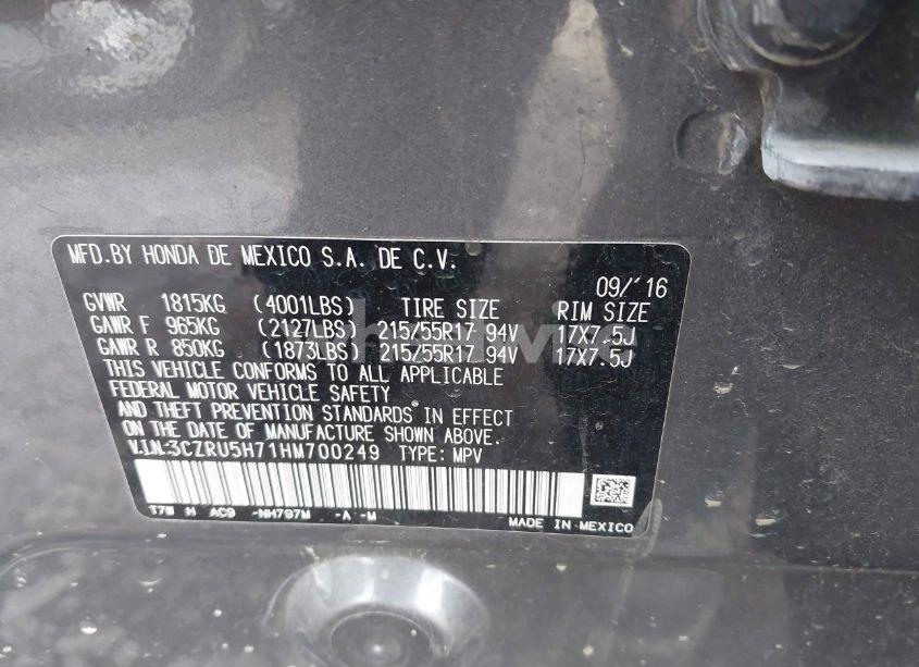 Photo 9 of 2017 Honda Hr-v EX-L (VIN 3CZRU5H71HM700249)