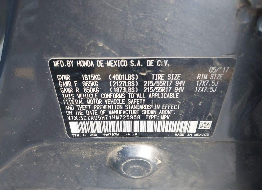 Photo 9 of 2017 Honda Hr-v EX-L (VIN 3CZRU5H71HM725958)