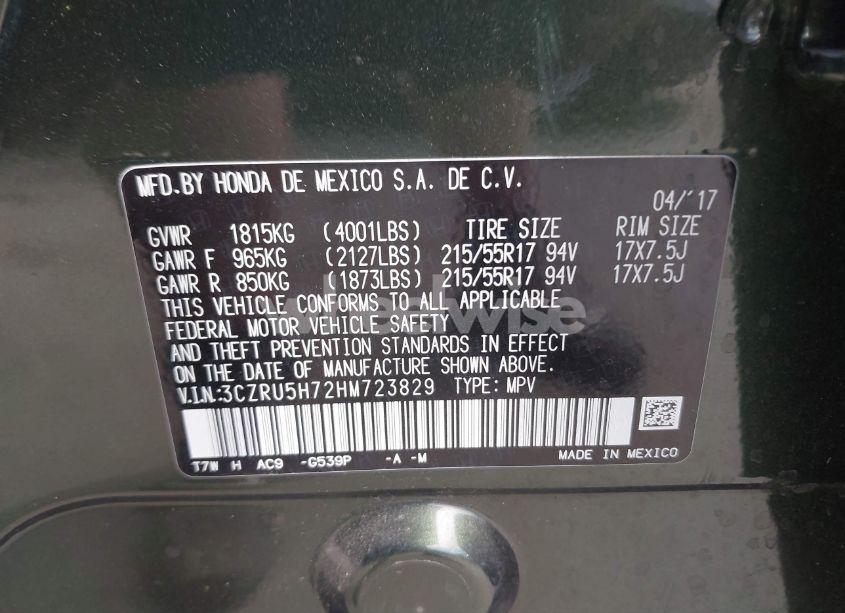 Photo 9 of 2017 Honda Hr-v EX-L (VIN 3CZRU5H72HM723829)