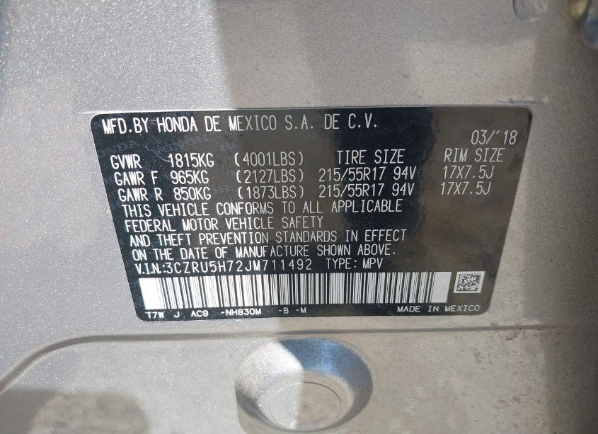 Photo 9 of 2018 Honda Hr-v EX-L (VIN 3CZRU5H72JM711492)