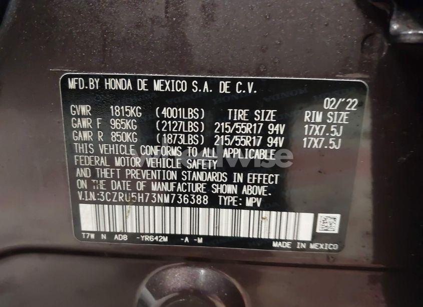 Photo 9 of 2022 Honda Hr-v 2WD EX-L (VIN 3CZRU5H73NM736388)