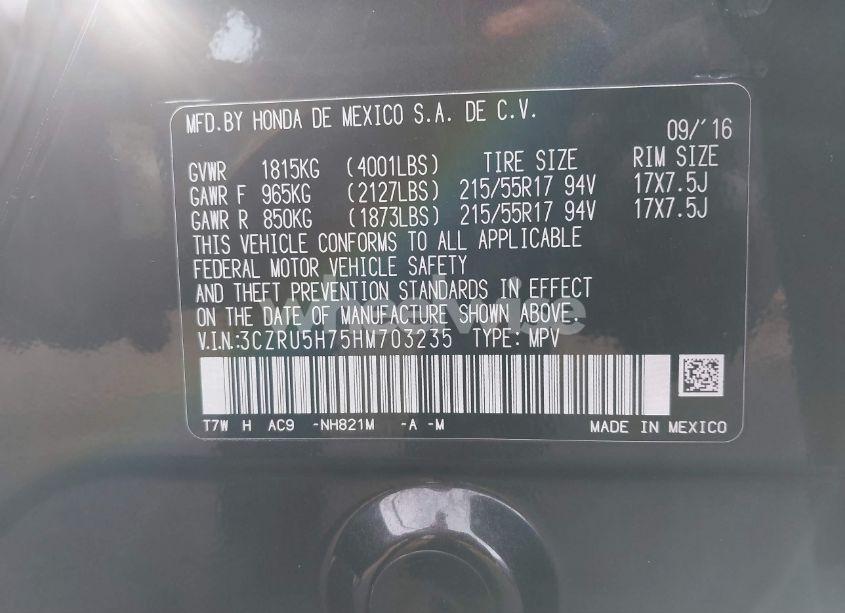 Photo 9 of 2017 Honda Hr-v EX-L (VIN 3CZRU5H75HM703235)