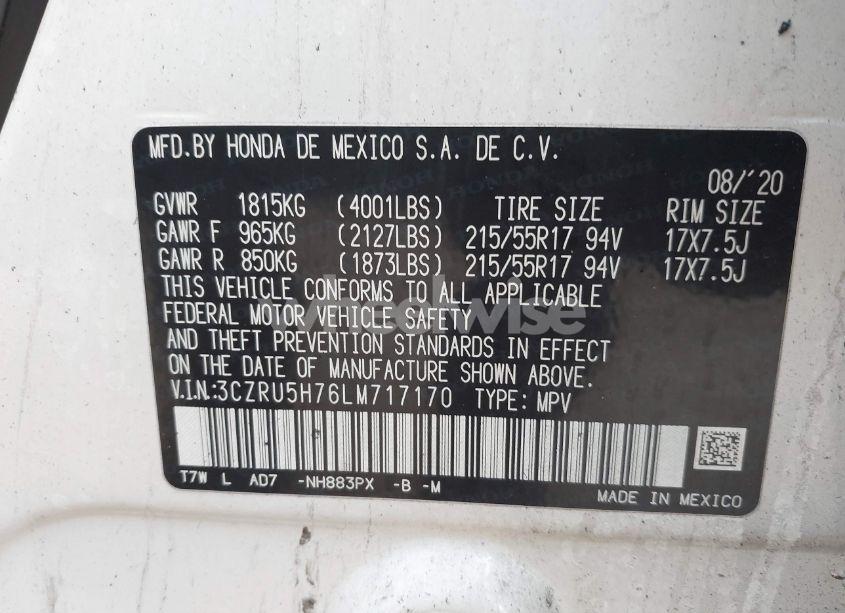 Photo 9 of 2020 Honda Hr-v 2WD EX-L (VIN 3CZRU5H76LM717170)