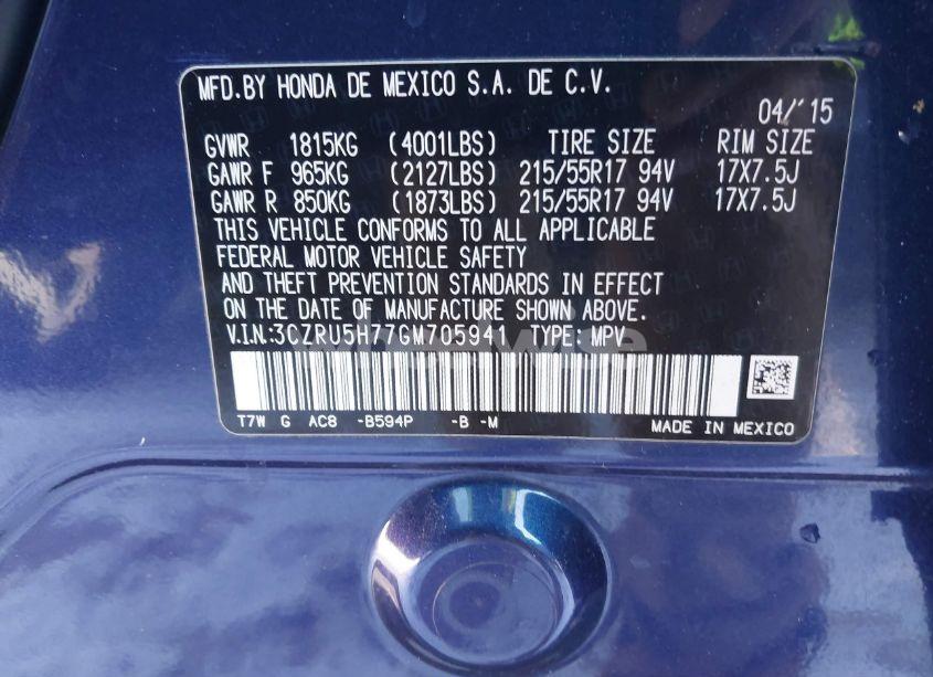 Photo 9 of 2016 Honda Hr-v EX-L (VIN 3CZRU5H77GM705941)