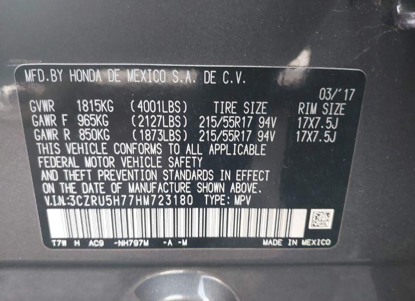 Photo 9 of 2017 Honda Hr-v EX-L (VIN 3CZRU5H77HM723180)