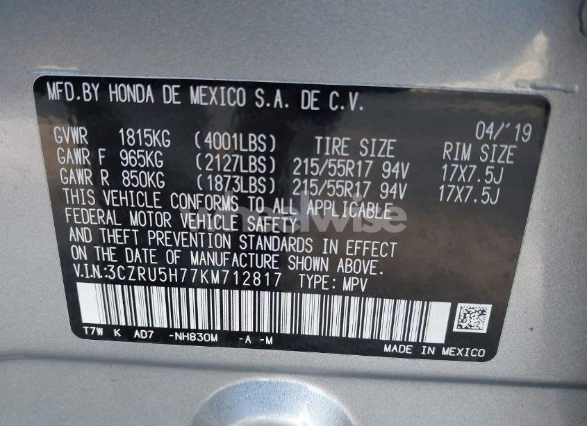 Photo 9 of 2019 Honda Hr-v EX-L (VIN 3CZRU5H77KM712817)