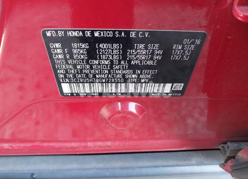 Photo 9 of 2016 Honda Hr-v EX-L (VIN 3CZRU5H78GM728550)