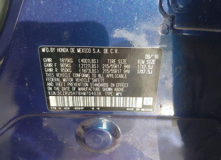 Photo 9 of 2017 Honda Hr-v EX-L (VIN 3CZRU5H78HM704038)