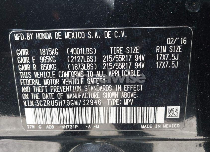 Photo 9 of 2016 Honda Hr-v EX-L (VIN 3CZRU5H79GM732946)