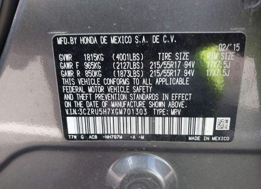 Photo 9 of 2016 Honda Hr-v EX-L (VIN 3CZRU5H7XGM701303)