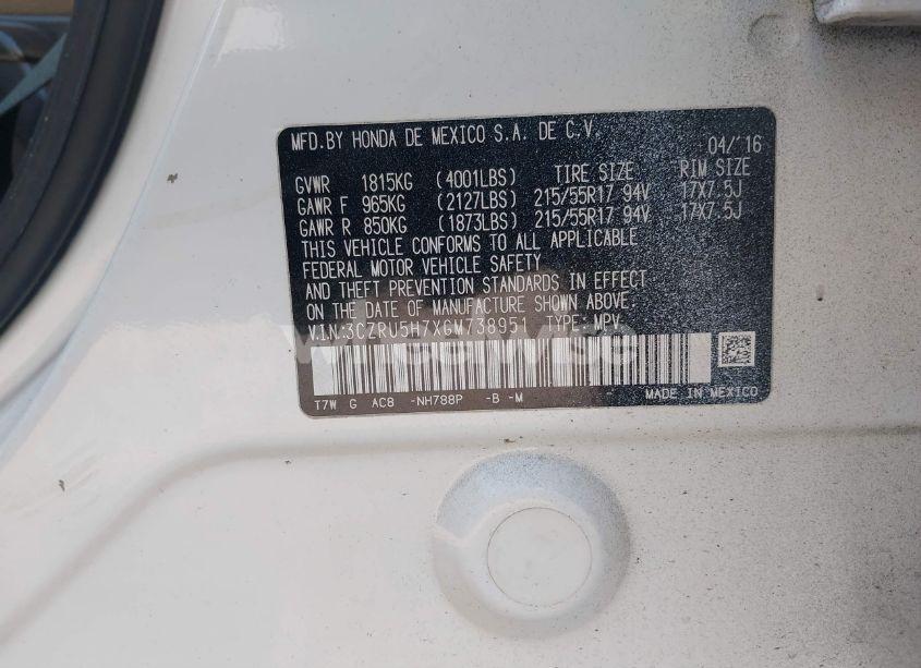 Photo 9 of 2016 Honda Hr-v EX-L (VIN 3CZRU5H7XGM738951)