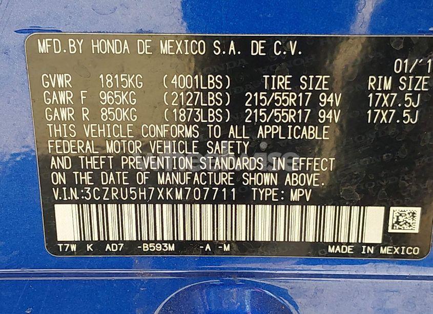 Photo 9 of 2019 Honda Hr-v EX-L (VIN 3CZRU5H7XKM707711)