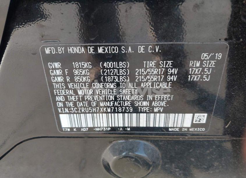 Photo 9 of 2019 Honda Hr-v EX-L (VIN 3CZRU5H7XKM718739)