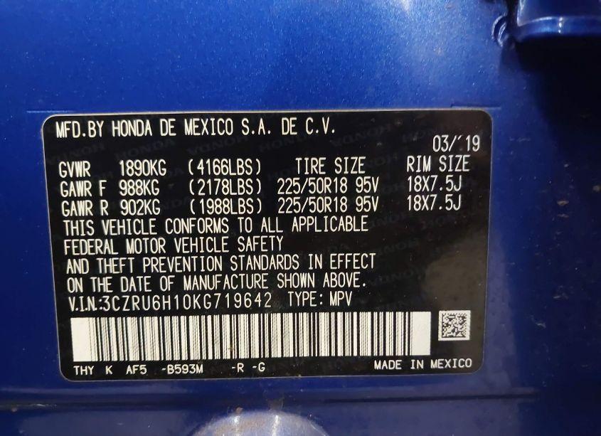 Photo 9 of 2019 Honda Hr-v SPORT (VIN 3CZRU6H10KG719642)