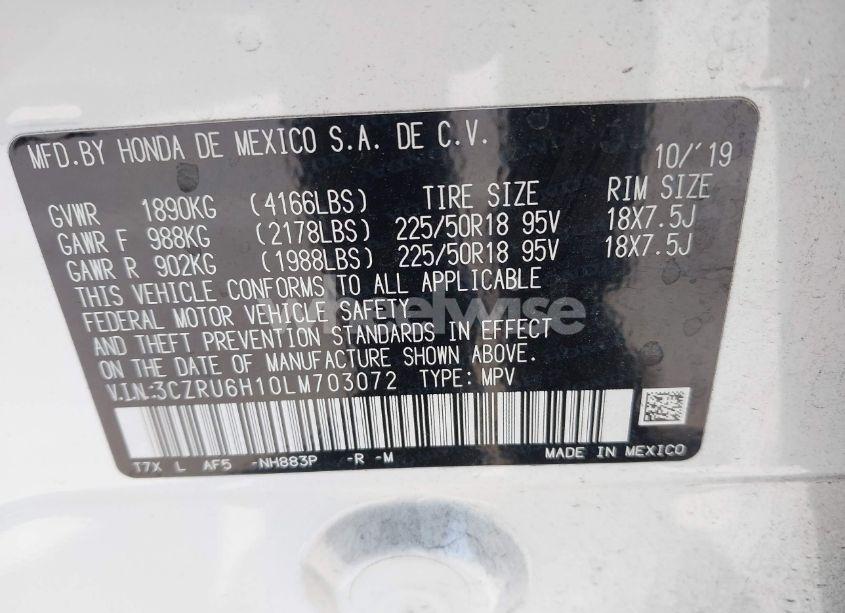 Photo 9 of 2020 Honda Hr-v AWD SPORT (VIN 3CZRU6H10LM703072)