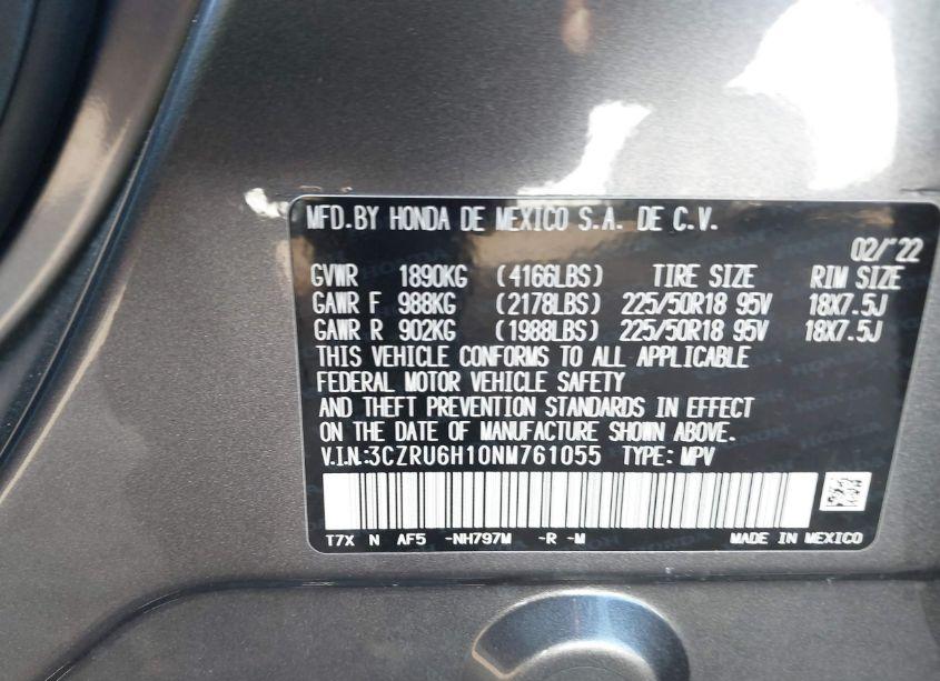 Photo 9 of 2022 Honda Hr-v AWD SPORT (VIN 3CZRU6H10NM761055)