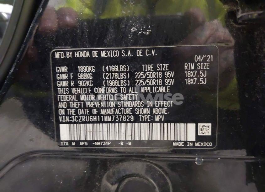 Photo 9 of 2021 Honda Hr-v AWD SPORT (VIN 3CZRU6H11MM737829)