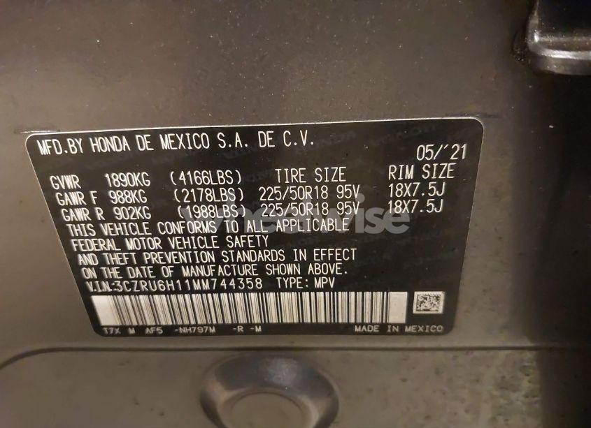 Photo 9 of 2021 Honda Hr-v AWD SPORT (VIN 3CZRU6H11MM744358)