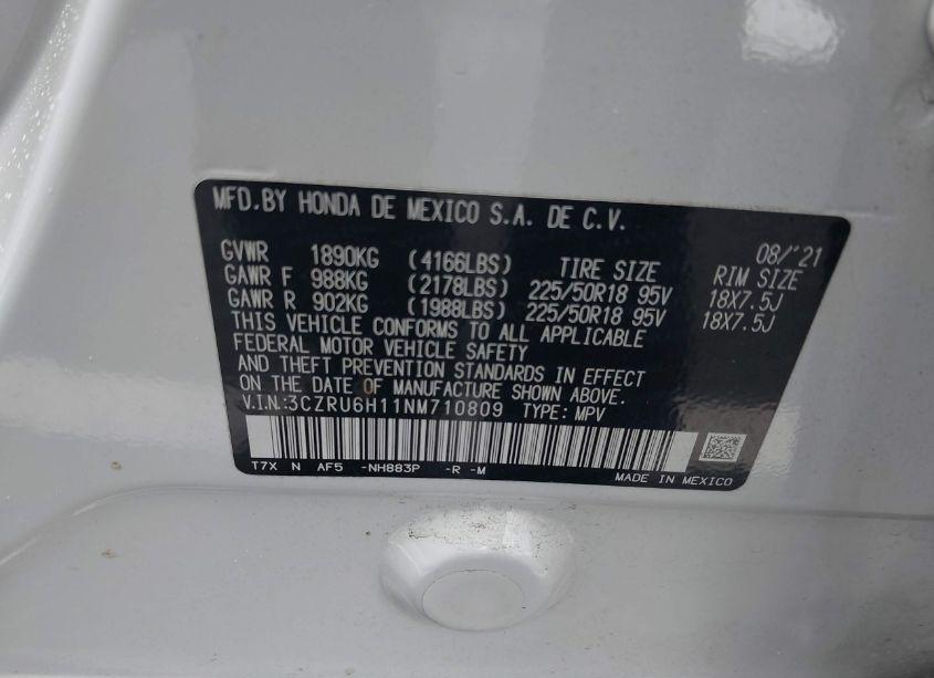 Photo 9 of 2022 Honda Hr-v AWD SPORT (VIN 3CZRU6H11NM710809)