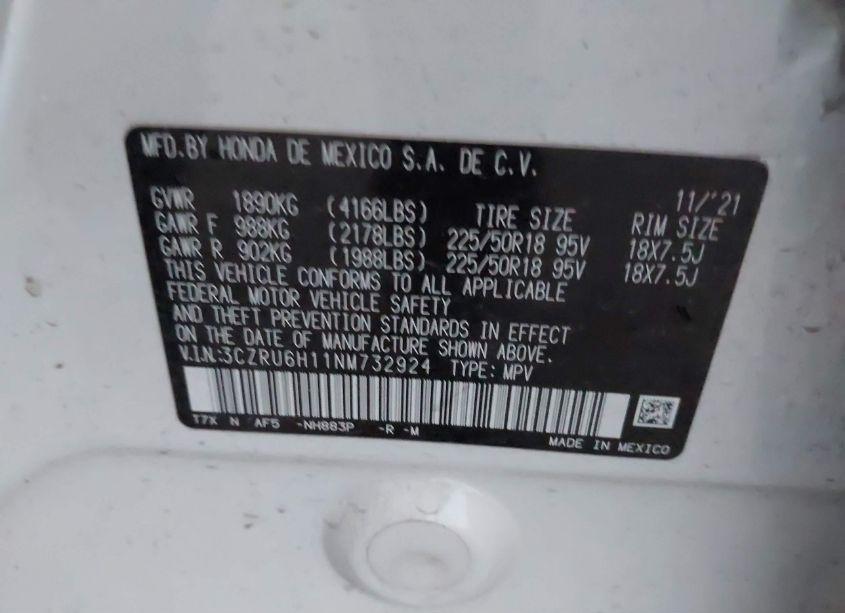 Photo 9 of 2022 Honda Hr-v AWD SPORT (VIN 3CZRU6H11NM732924)