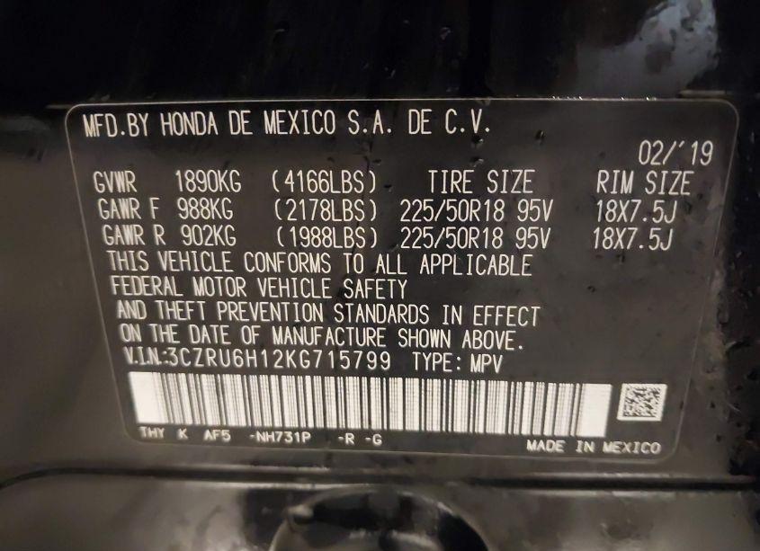 Photo 9 of 2019 Honda Hr-v SPORT (VIN 3CZRU6H12KG715799)