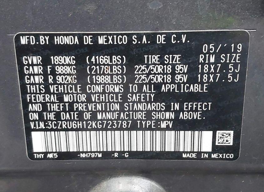 Photo 9 of 2019 Honda Hr-v SPORT (VIN 3CZRU6H12KG723787)