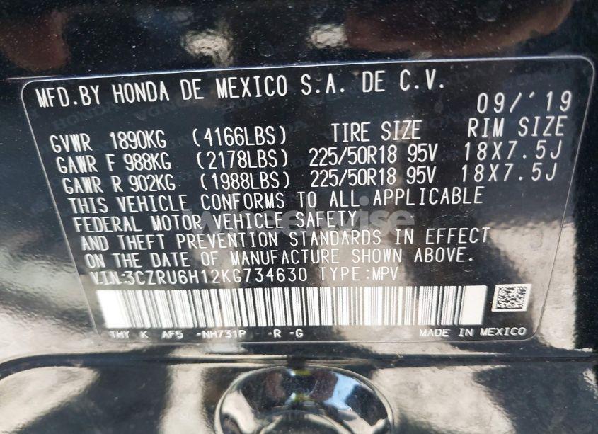 Photo 9 of 2019 Honda Hr-v SPORT (VIN 3CZRU6H12KG734630)