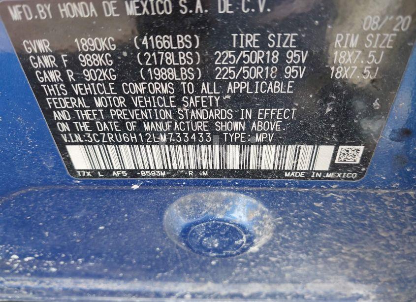 Photo 9 of 2020 Honda Hr-v AWD SPORT (VIN 3CZRU6H12LM733433)