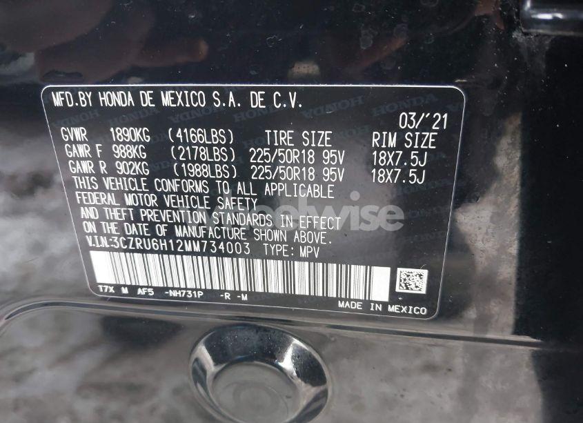 Photo 9 of 2021 Honda Hr-v AWD SPORT (VIN 3CZRU6H12MM734003)
