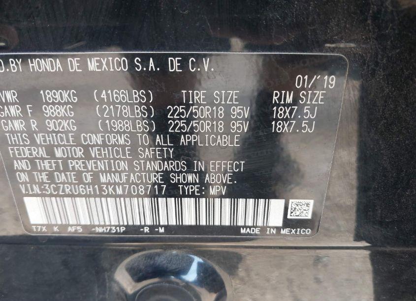 Photo 9 of 2019 Honda Hr-v SPORT (VIN 3CZRU6H13KM708717)