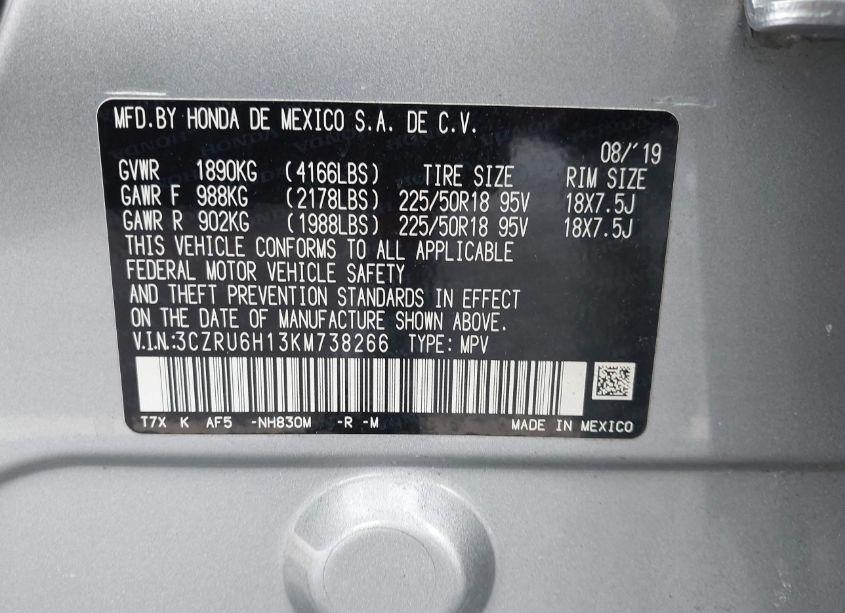 Photo 9 of 2019 Honda Hr-v SPORT (VIN 3CZRU6H13KM738266)