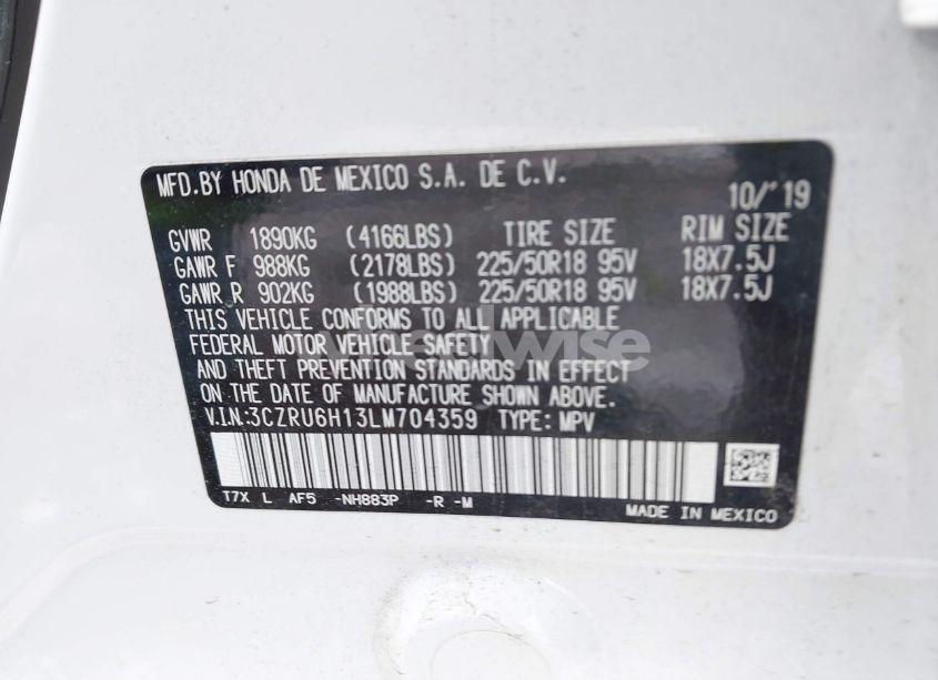 Photo 9 of 2020 Honda Hr-v AWD SPORT (VIN 3CZRU6H13LM704359)