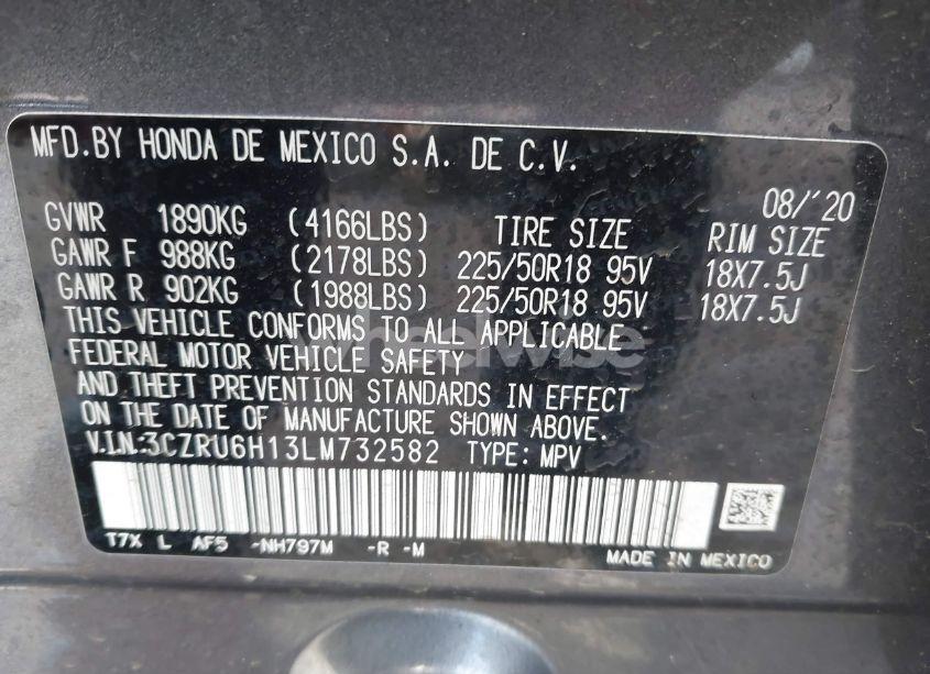 Photo 9 of 2020 Honda Hr-v AWD SPORT (VIN 3CZRU6H13LM732582)