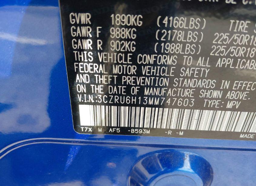 Photo 9 of 2021 Honda Hr-v AWD SPORT (VIN 3CZRU6H13MM747603)