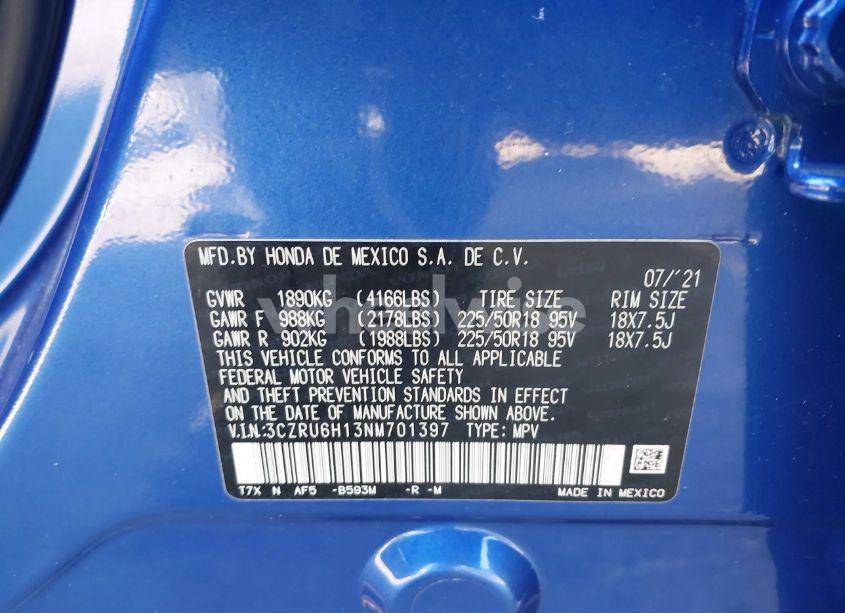 Photo 9 of 2022 Honda Hr-v AWD SPORT (VIN 3CZRU6H13NM701397)